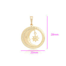 Charger l&#39;image dans la galerie, 14 K Gold Plated moon and star pendant with white zirconia
