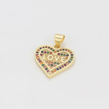 Load image into Gallery viewer, 14 K Gold Plated Love pendant and earrings set with multicoloured zirconia
