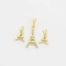 Cargar imagen en el visor de la galería, 14 K Gold Plated Eiffel Tower pendant and earrings set with white zirconia
