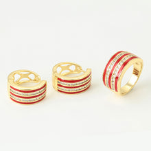 Charger l&#39;image dans la galerie, 14 K Gold Plated ring and earrings set with white zirconia
