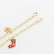 Load image into Gallery viewer, 14 K Gold Plated Christmas bracelet and earrings set with white zirconia
