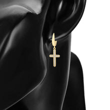 Load image into Gallery viewer, Gold-Plated-cross-earrings-with-white-zirconia
