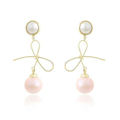 14 K Gold Plated drop bow earrings with light rose pearl