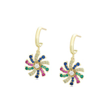 Load image into Gallery viewer, 14 K Gold Plated drop flower earrings with multicolored zirconia
