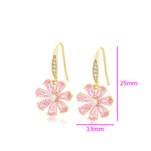 Cargar imagen en el visor de la galería, 14 K Gold Plated drop flower earrings with pink zirconia
