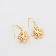 Load image into Gallery viewer, 14 K Gold Plated drop flower earrings with pink zirconia
