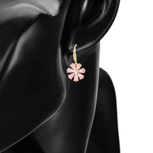 Load image into Gallery viewer, 14 K Gold Plated drop flower earrings with pink zirconia
