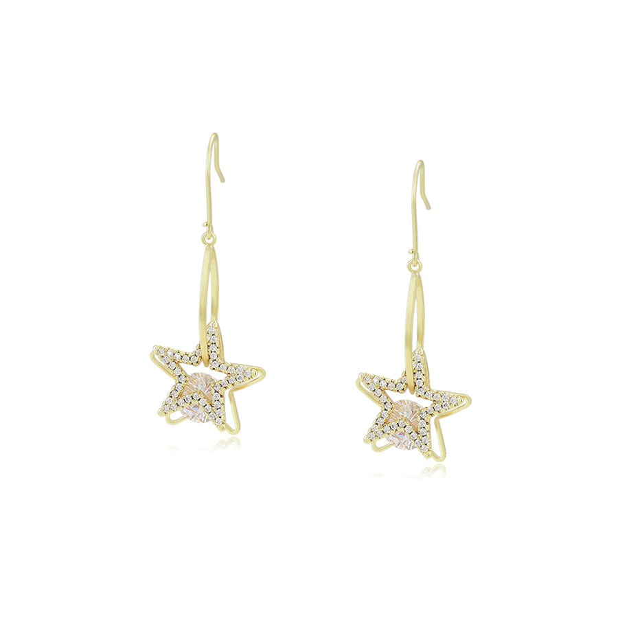 14 K Gold Plated drop star earrings with white zirconia