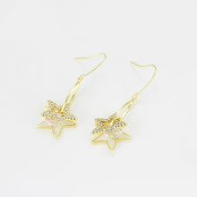 Load image into Gallery viewer, 14 K Gold Plated drop star earrings with white zirconia
