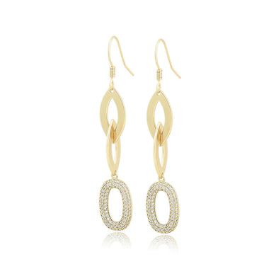 14 K Gold Plated luxury oval drop earrings with white zirconia