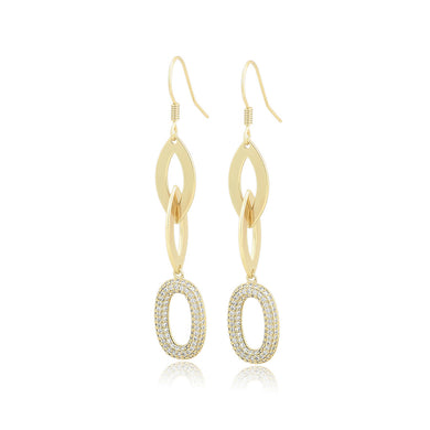 14 K Gold Plated luxury oval drop earrings with white zirconia