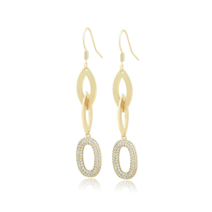 14 K Gold Plated luxury oval drop earrings with white zirconia