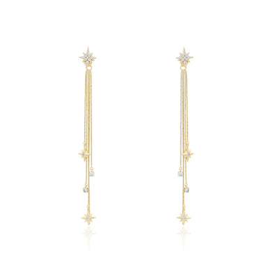 14 K Gold Plated stars drop waterfall earrings with white zirconia
