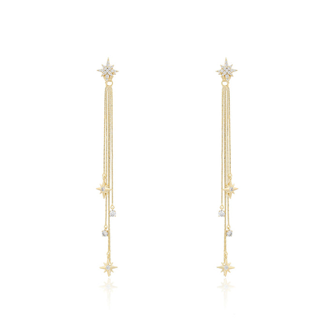 14 K Gold Plated stars drop waterfall earrings with white zirconia