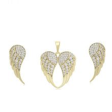 Load image into Gallery viewer, 14 K Gold Plated angel wings pendant and earrings set with white zirconia
