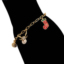 Load image into Gallery viewer, 14 K Gold Plated Christmas bracelet and earrings set with white zirconia

