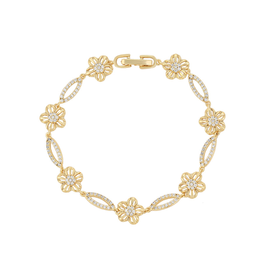 14 K Gold Plated Exquisite Flower bracelet with white zirconia
