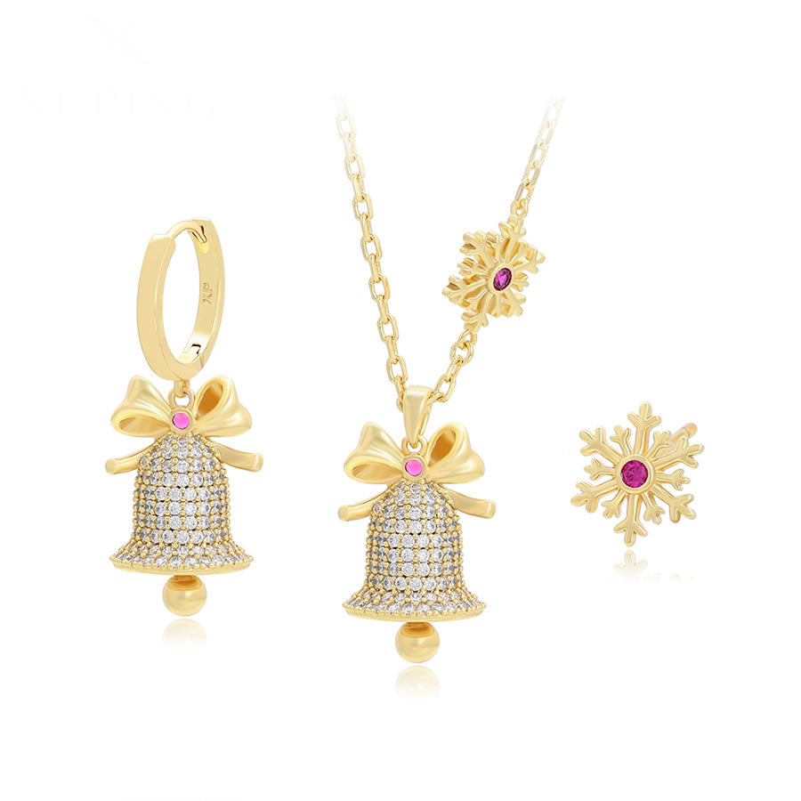 14 K Gold Plated Christmas necklace and earrings set with white zirconia