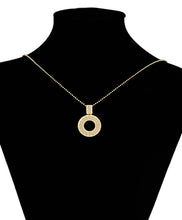 Load image into Gallery viewer, 14 K Gold Plated geometric pendant and earrings set with white zirconia
