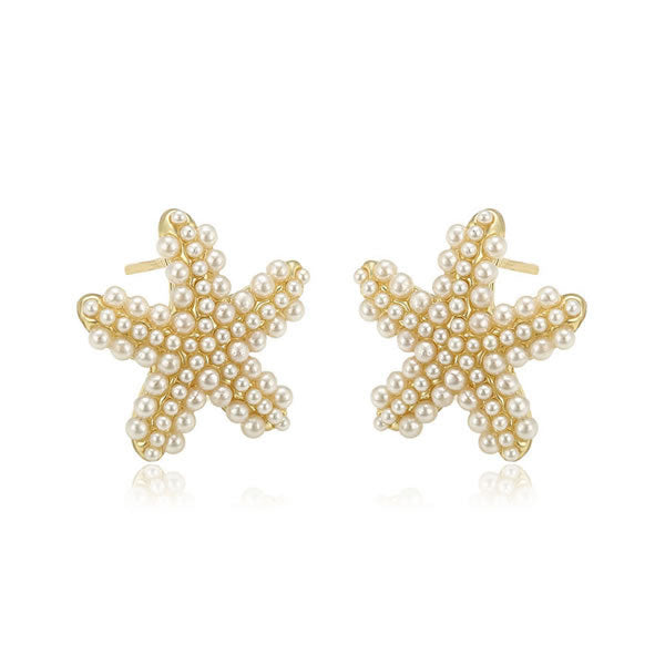 14 K Gold Plated starfish earrings with white pearly beads