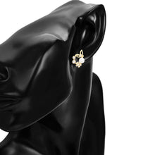 Load image into Gallery viewer, 14 K Gold Plated butterfly flower earrings with white zirconia
