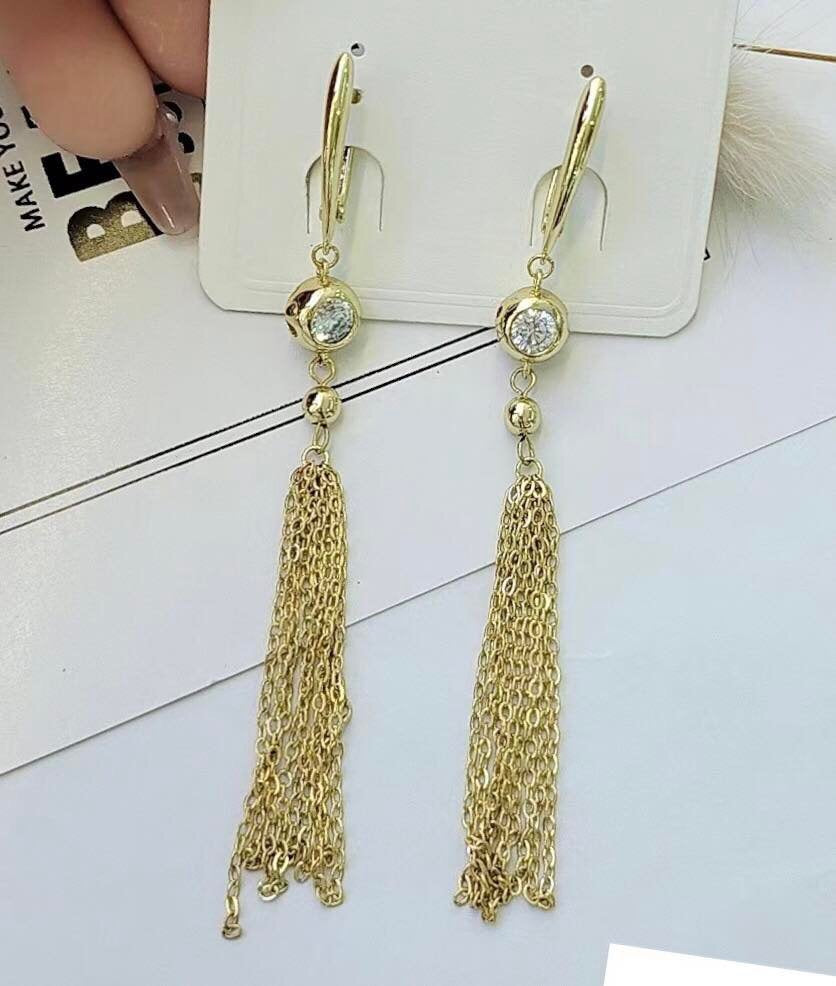 14K Gold Plated waterfall drop earrings with white zirconia