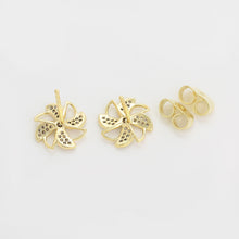 Charger l&#39;image dans la galerie, 14 K Gold Plated lucky earrings with white zirconia
