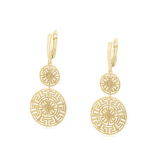 Load image into Gallery viewer, 14 K Gold Plated Greek KEY earrings with white zirconium
