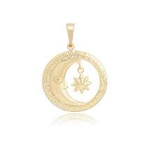 Cargar imagen en el visor de la galería, 14 K Gold Plated moon and star pendant with white zirconia
