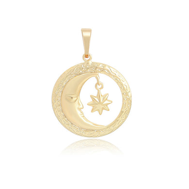 14 K Gold Plated moon and star pendant with white zirconia