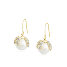 Load image into Gallery viewer, 14 K Gold Plated fashion pearl earrings with white zirconia
