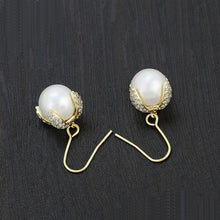 Load image into Gallery viewer, 14 K Gold Plated fashion pearl earrings with white zirconia
