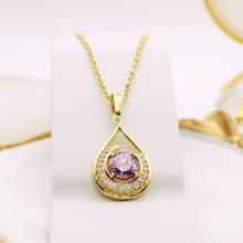 Load image into Gallery viewer, 14 K Gold Plated pendant with purple zirconia
