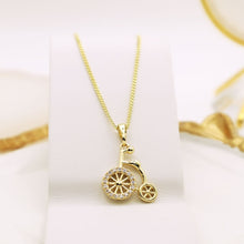 Load image into Gallery viewer, 14 K Gold Plated bicycle pendant with white zirconia
