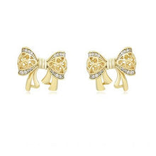 Load image into Gallery viewer, 14 K Gold Plated bow earrings with white zirconium
