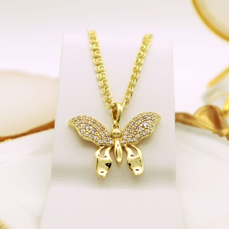 14 K Gold Plated Butterfly pendant with white zirconia