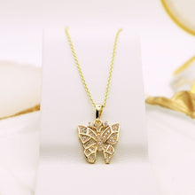 Charger l&#39;image dans la galerie, 14 K Gold Plated Butterfly pendant with white zirconia
