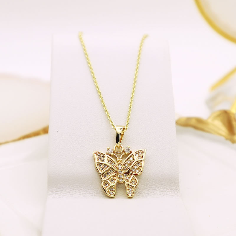 14 K Gold Plated Butterfly pendant with white zirconia