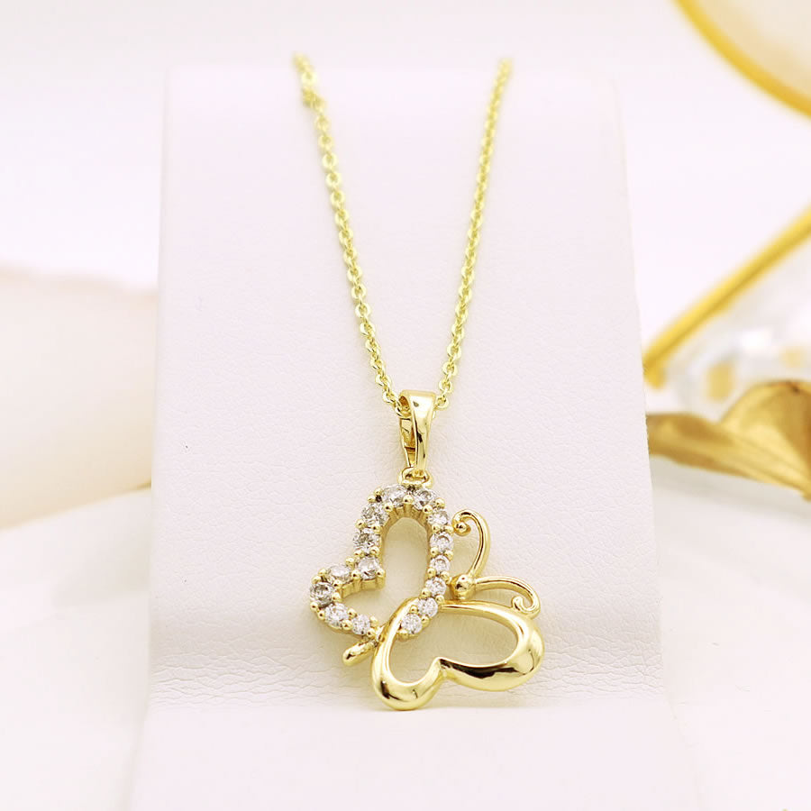 14 K Gold Plated Butterfly pendant with white zirconia