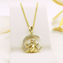 Load image into Gallery viewer, 14 K Gold Plated Cherub pendant with white zirconia
