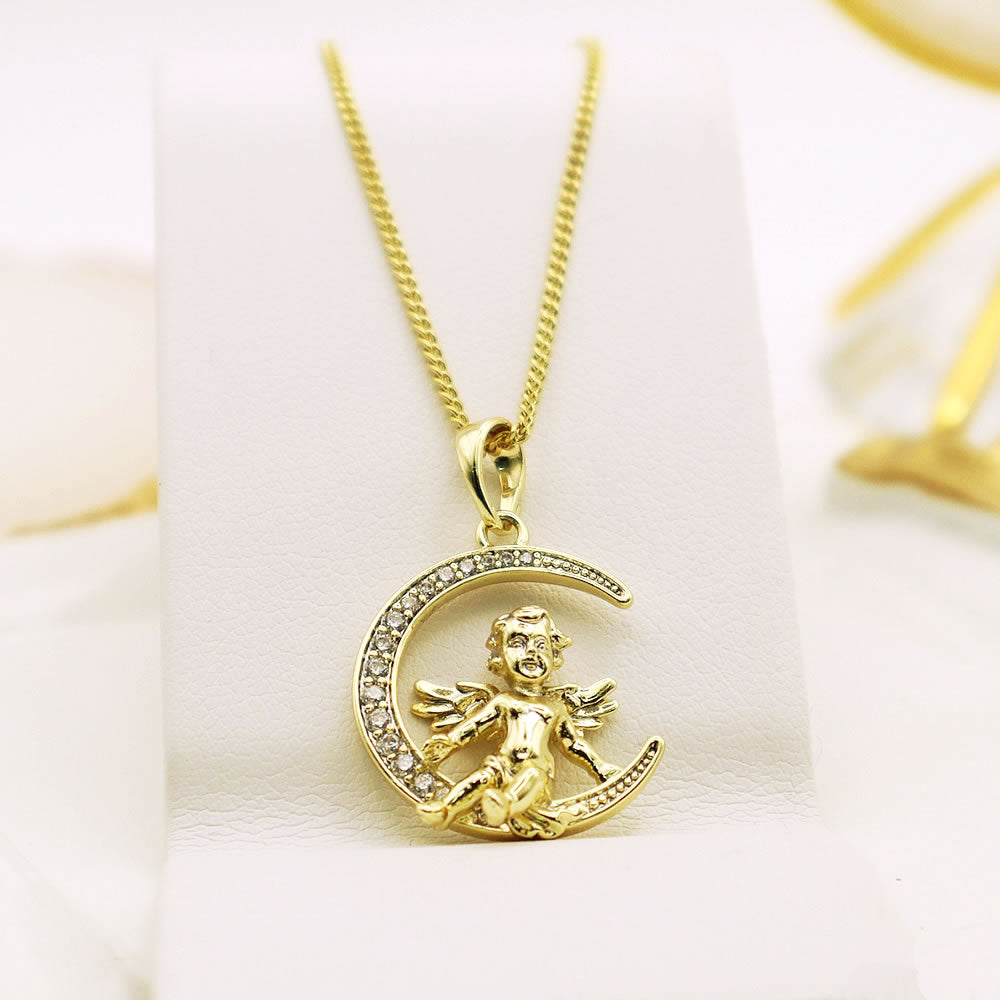 14 K Gold Plated Cherub pendant with white zirconia