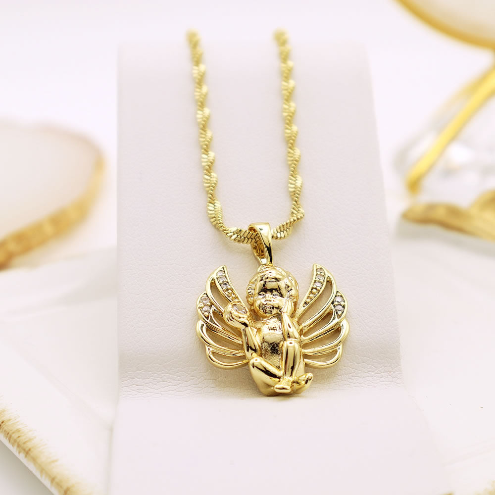 14 K Gold Plated cherub pendant with white zirconia