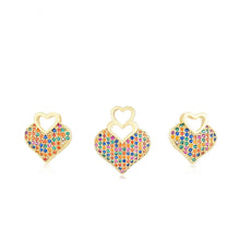 Load image into Gallery viewer, 14 K Gold Plated Love pendant and earrings set with multicoloured zirconia
