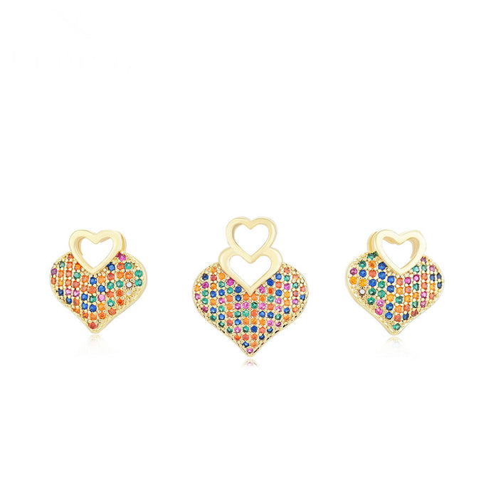 14 K Gold Plated Love pendant and earrings set with multicoloured zirconia