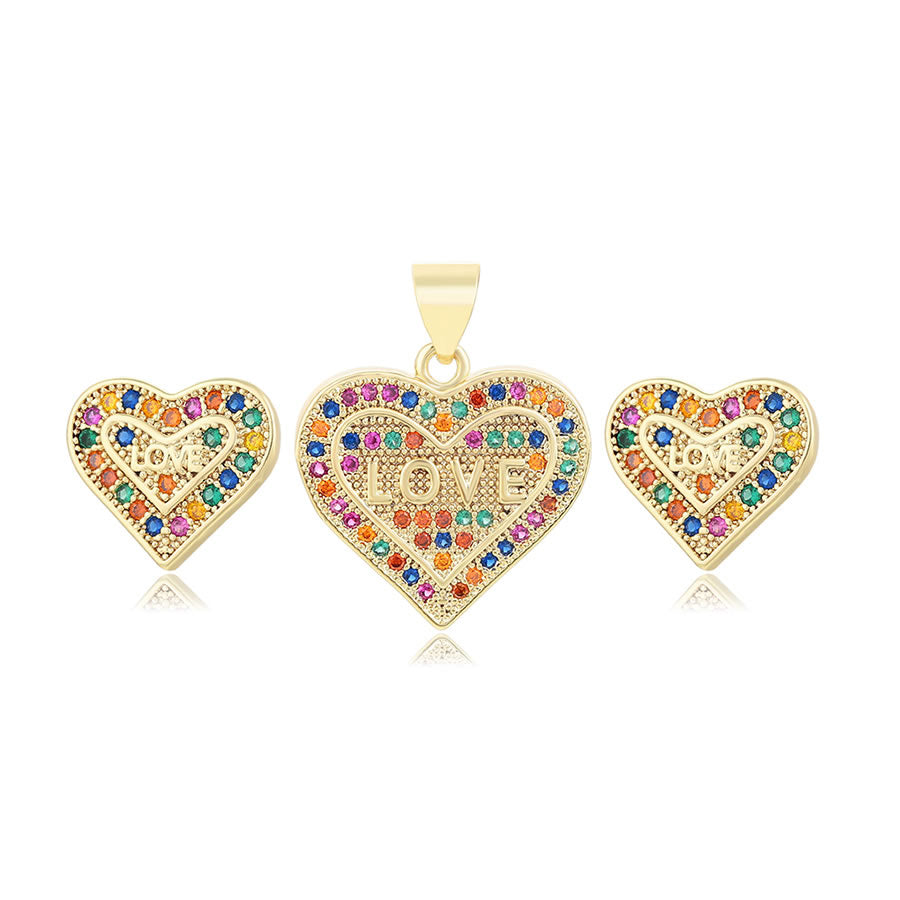 14 K Gold Plated Love pendant and earrings set with multicoloured zirconia
