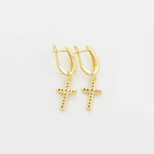 Load image into Gallery viewer, gold_plated_cross_earrings_zirconia
