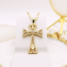 Load image into Gallery viewer, 14 K Gold Plated Cross pendant with white zirconia

