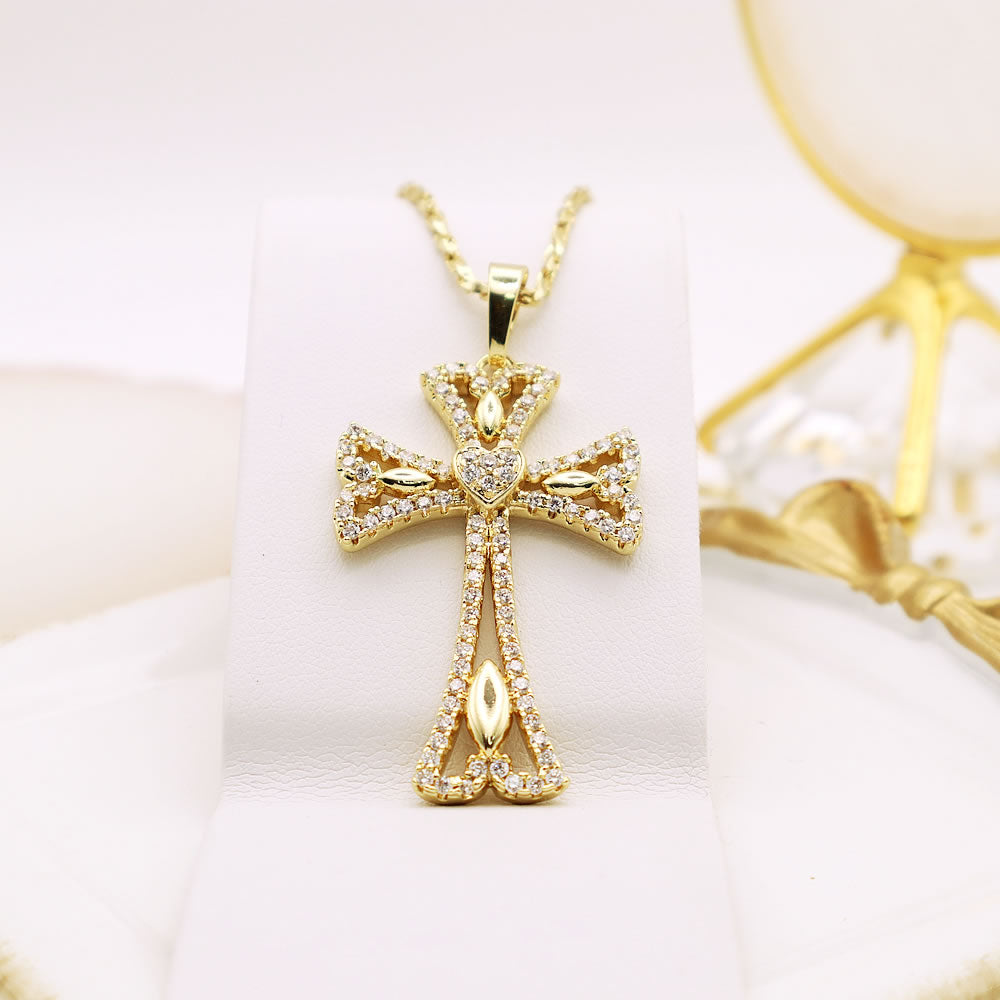 14 K Gold Plated Cross pendant with white zirconia