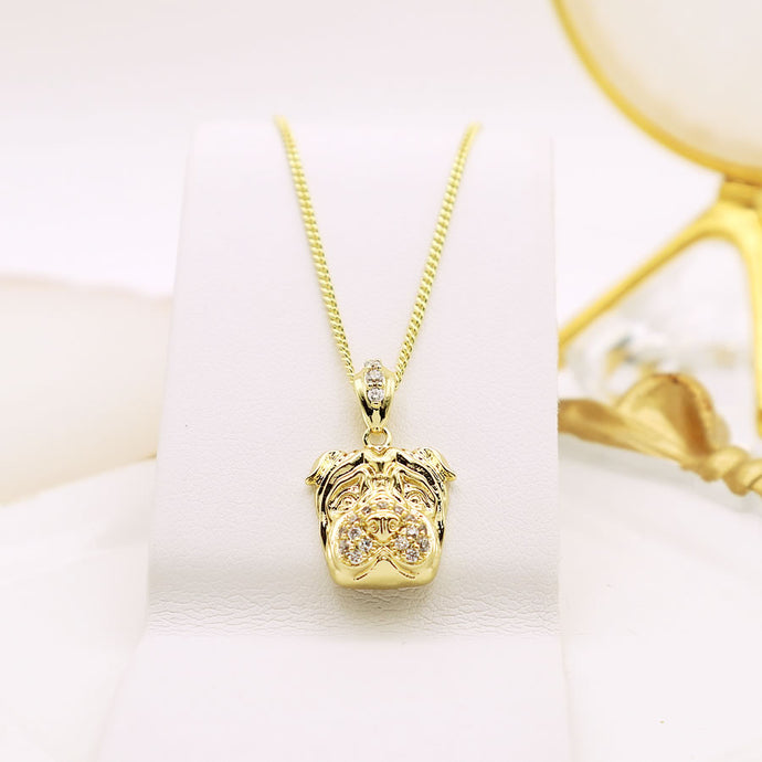 14 K Gold Plated Bulldog pendant with white zirconia