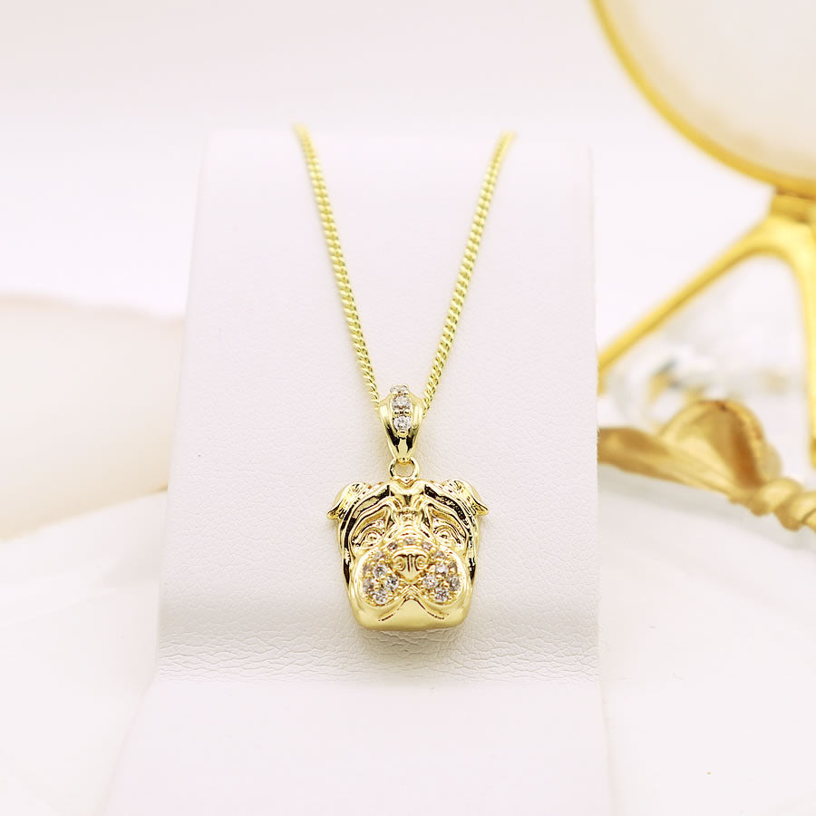 14 K Gold Plated Bulldog pendant with white zirconia